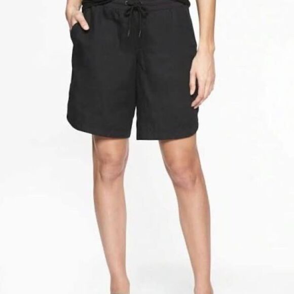 Athleta Black Distressed Linen Drawstring Waist Shorts Sz 4 - Picture 1 of 8